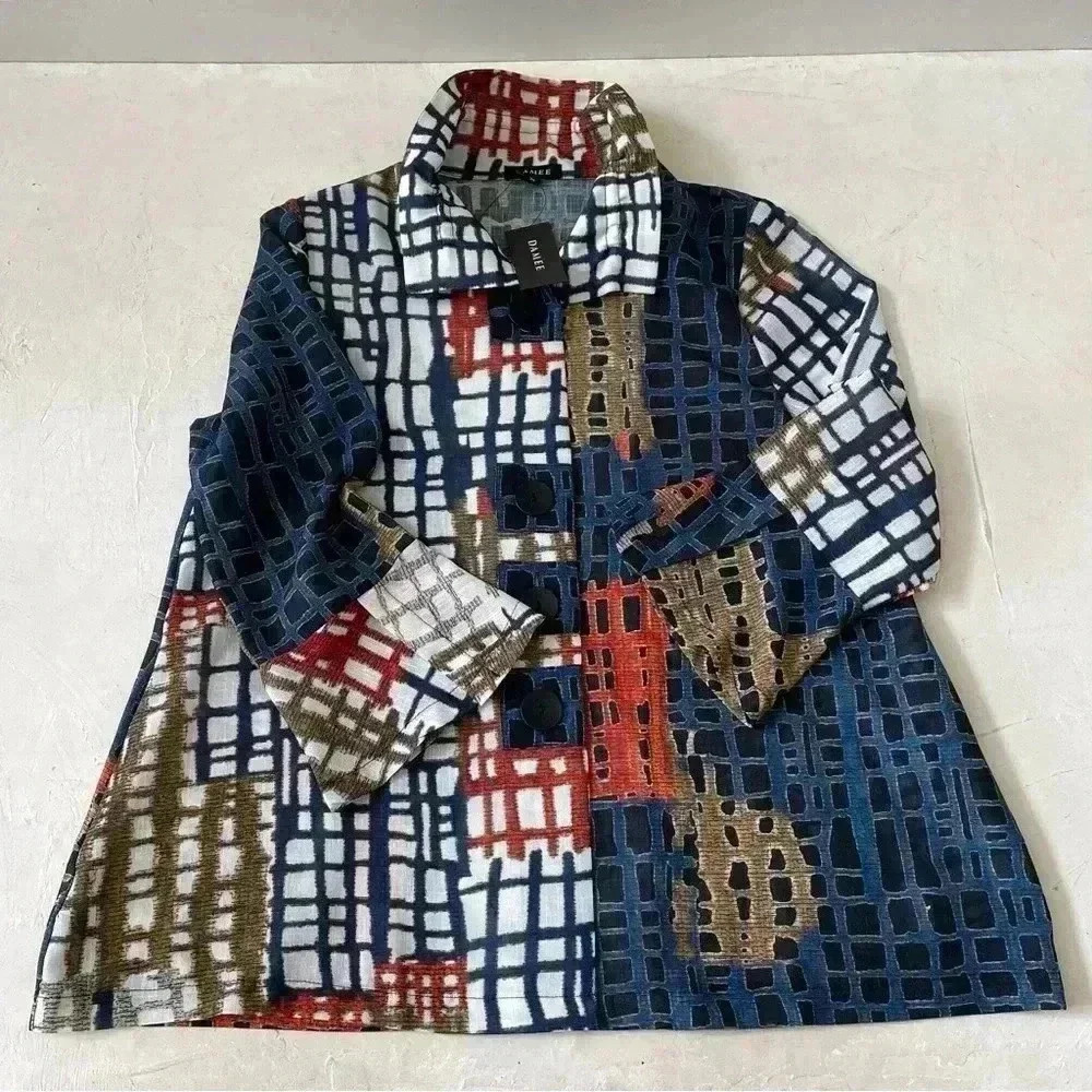 Damee Color Block Grids Blouse Size M Nwt - image 1